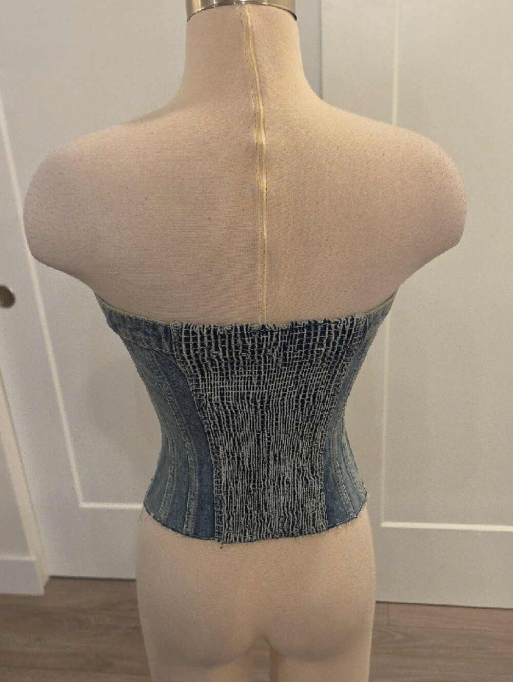 Zara Light Blue Denim strapless Button-Front Corset Top size M new with tags - Picture 5 of 10